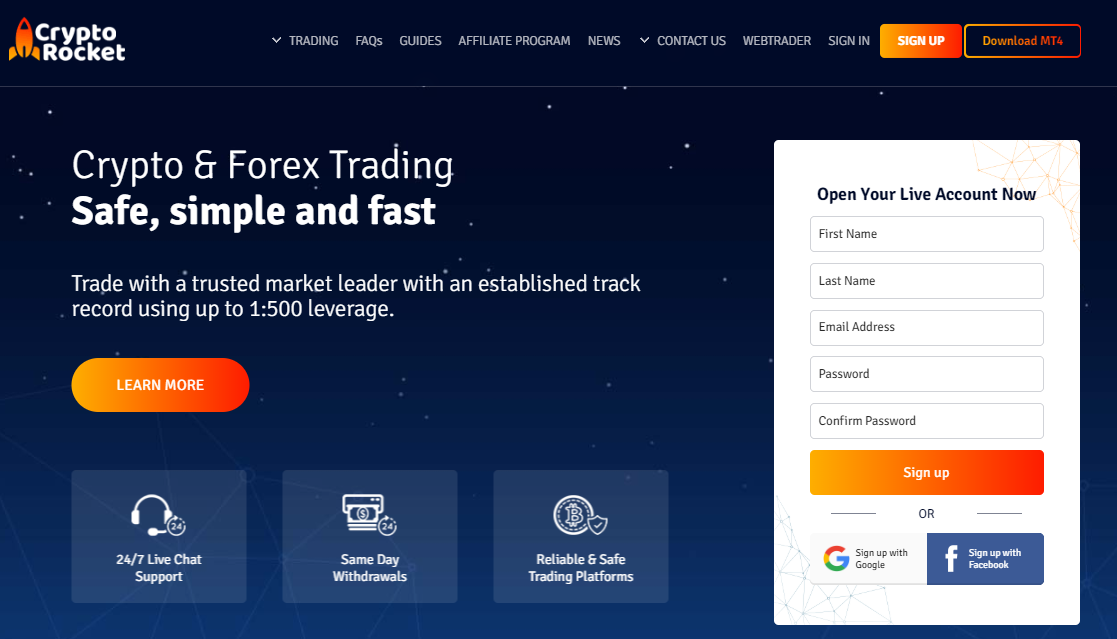 Kryptowährung Broker: Review der CryptoRocket-Plattform - Erweiterte Tools für das Krypto-Trading